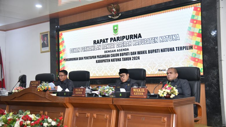 DPRD KABUPATEN NATUNA GELAR RAPAT PARIPURNA PENGUMUMAN DAN PENETAPAN PASANGAN CALON BUPATI DAN WAKIL BUPATI KABUPATEN NATUNA TERPILIH TAHUN 2024